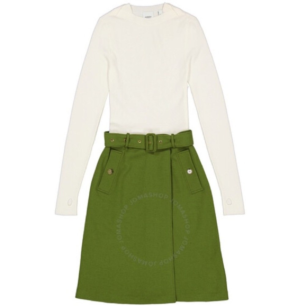 NWT BURBERRY Belted Midi Wool Dress